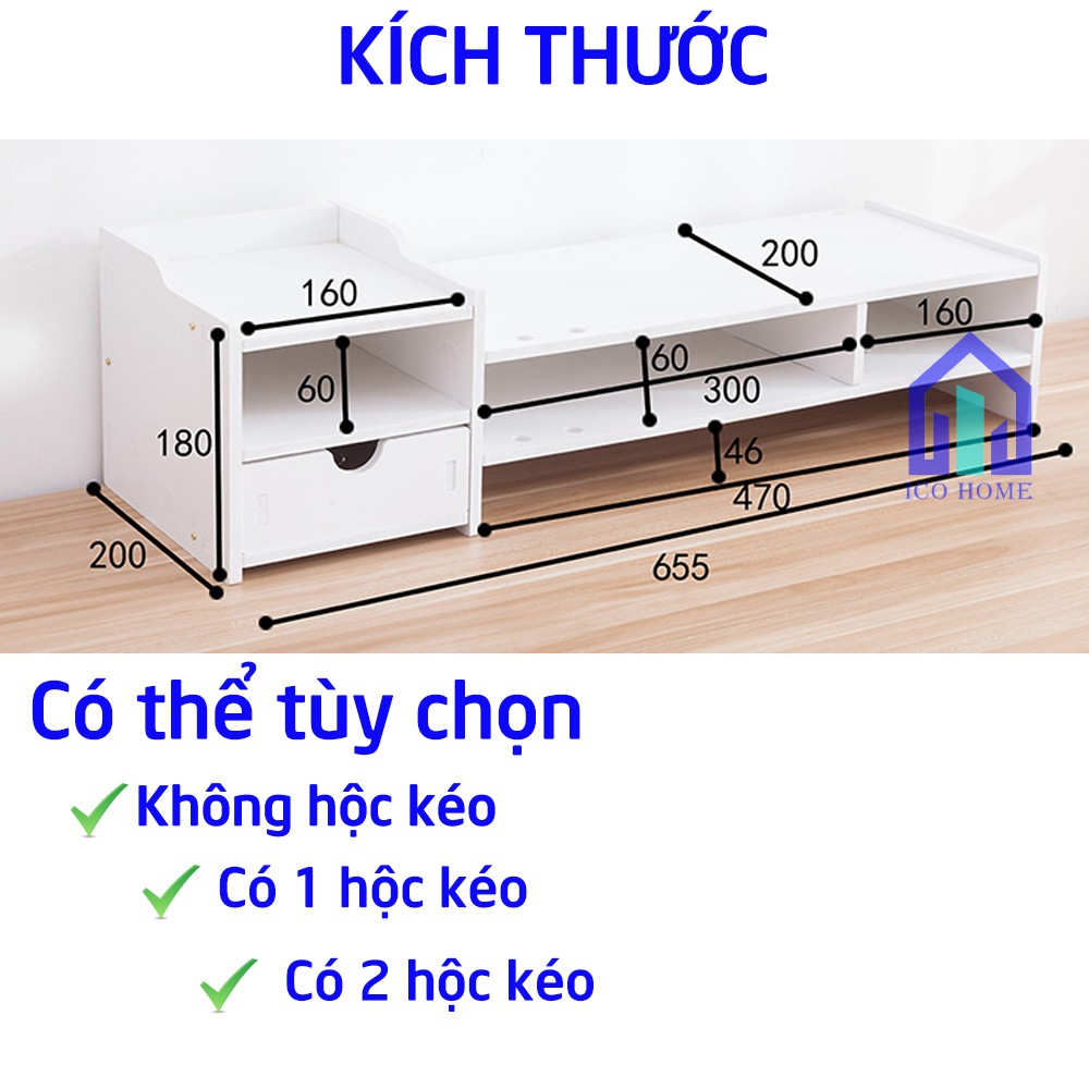 Kệ gỗ để màn hình máy tính, laptop cho bàn làm việc, kệ để máy tính giá tốt, chắc chắn, kiểu Hàn Quốc - ICO HOME