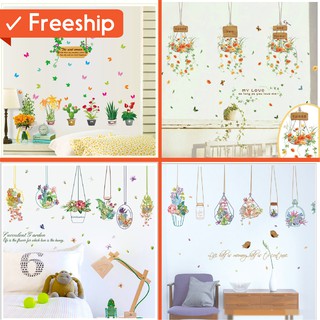 | combo | 4 mẫu decal giỏ hoa treo tường rực rỡ