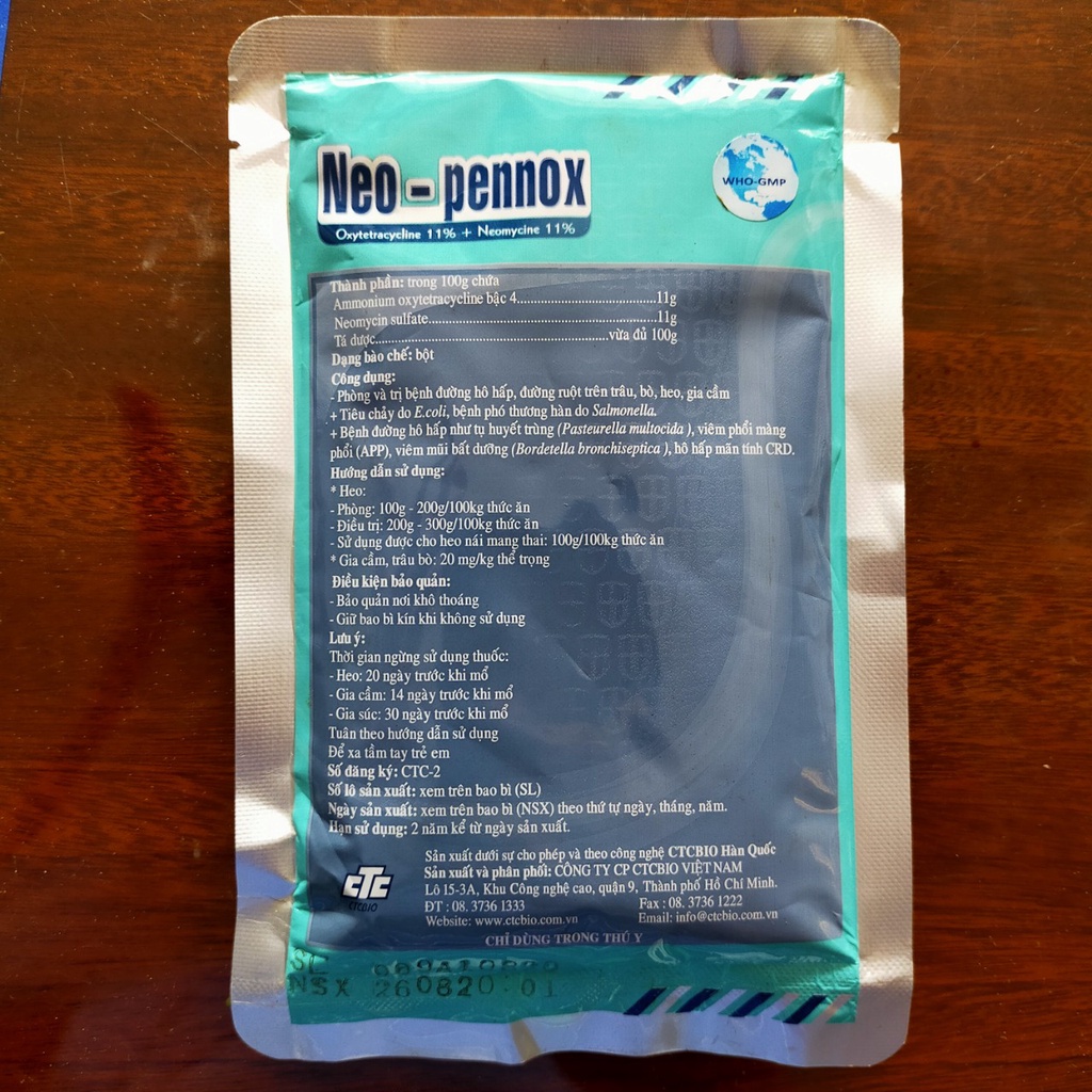 Phòng bệnh đường hô hấp, đường ruột trên heo, trâu bò, gia cầm Neo-pennox 100g