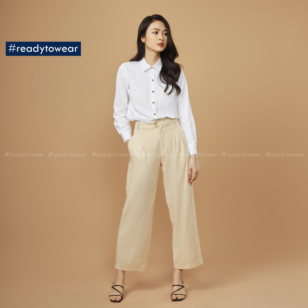 Quần ống suông nữ cạp cao - quần cullotes ống xuông rộng dài lưng cao công sở - linen pants trousers Q01 | BigBuy360 - bigbuy360.vn