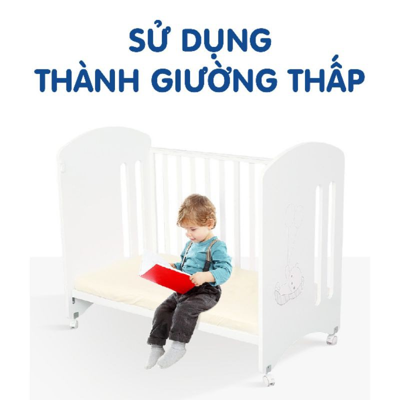 Nôi cũi Umoo 2 tầng 3 trong 1, nệm, quây vải tặng kèm màn