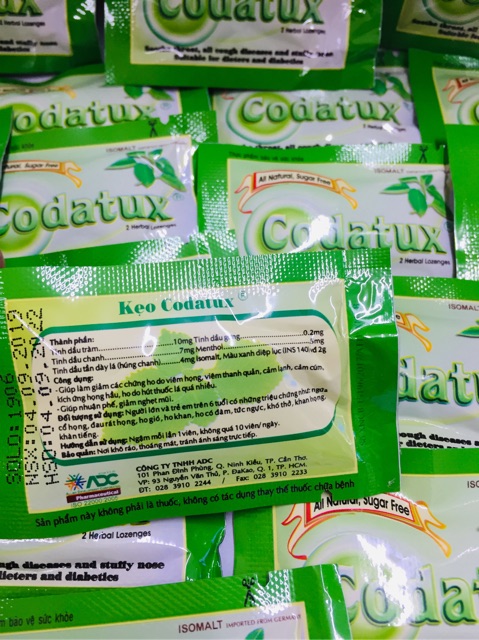 Kẹo CODATUX (gói 2v)-Hỗ trợ ho viêm họng(trẻ trên 6 tuổi & người lớn)