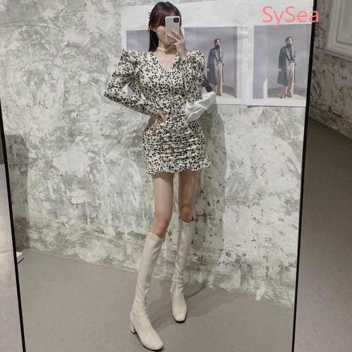 Đầm Hoa Cổ Chữ V Ôm Dáng Thời Trang Mùa Thu Dành Cho Nữ