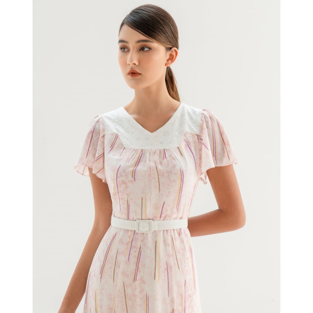 [Mã WABRWA15 giảm 15% đơn 300K] Đầm Dáng Xòe Phối Ren Họa Tiết Hồng Trắng Kèm Đai DIDO | BigBuy360 - bigbuy360.vn