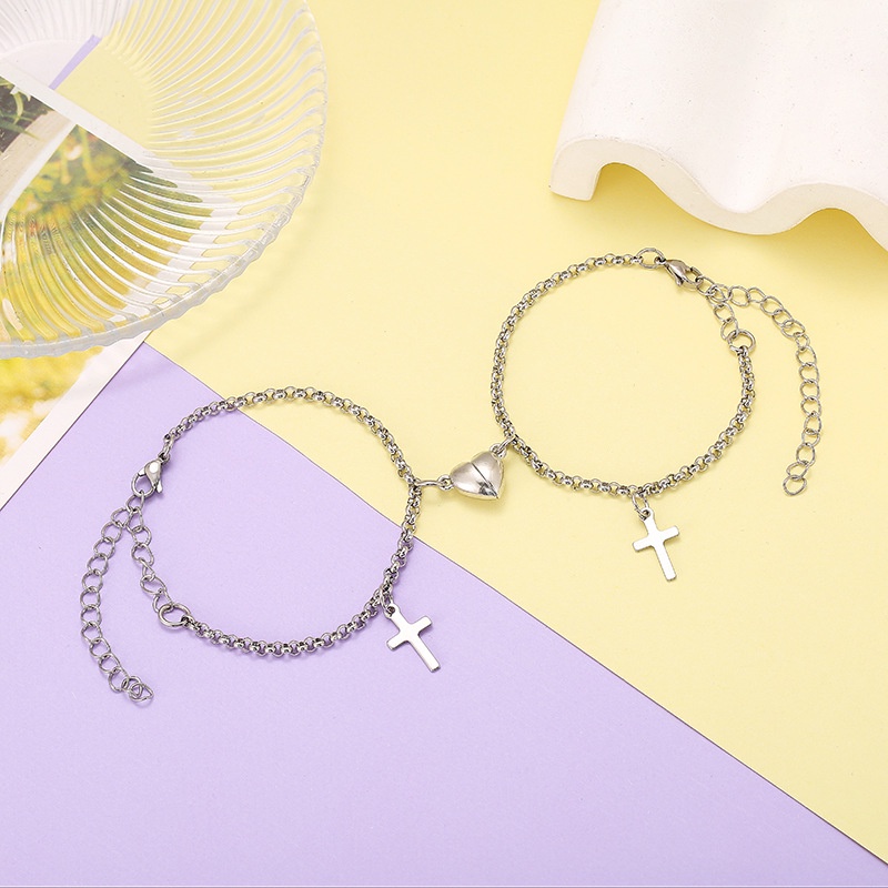 2 Vòng tay nam châm hình trái tim/ chữ thập dành cho cặp đôi