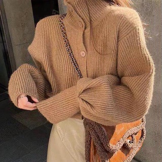 Áo khoác cardigan cổ lọ dáng rộng thiết kế thời trang tùy chọn màu sắc dành cho nữ