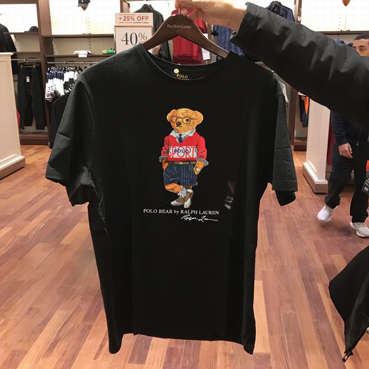Áo thun Ralph Lauren tay ngắn cổ tròn vải cotton in hình gấu cho nam