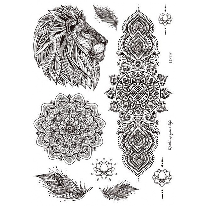 Hình Xăm Dán Tạm Thời Henna Hình Dream Catcher/ Lông Vũ/ Bươm Bướm Màu Đen