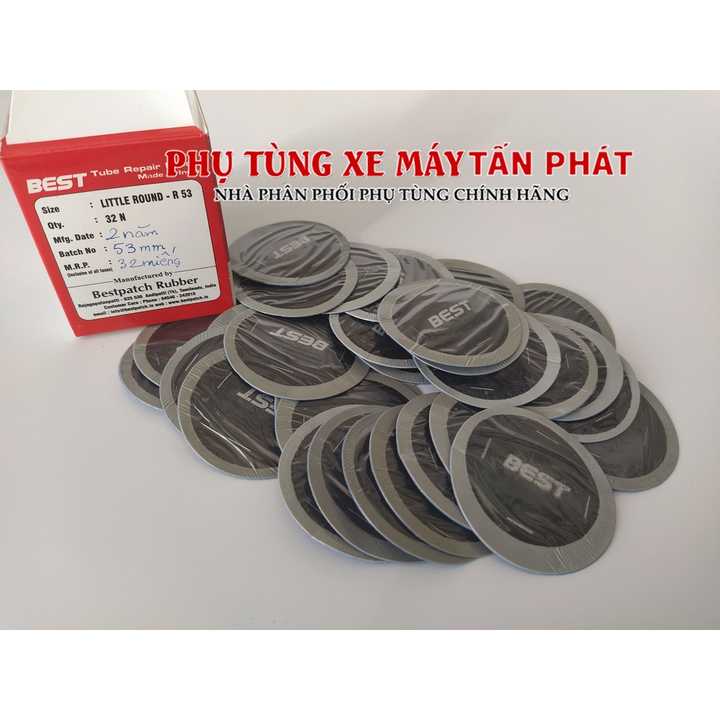 [Cao Cấp] Hộp 32 miếng Tròn 53mm Vá Vỏ - Ruột Xe Đạp Xe Máy Ô Tô Chính Hãng Bestpatch Made INDIA ( ẤN ĐỘ)