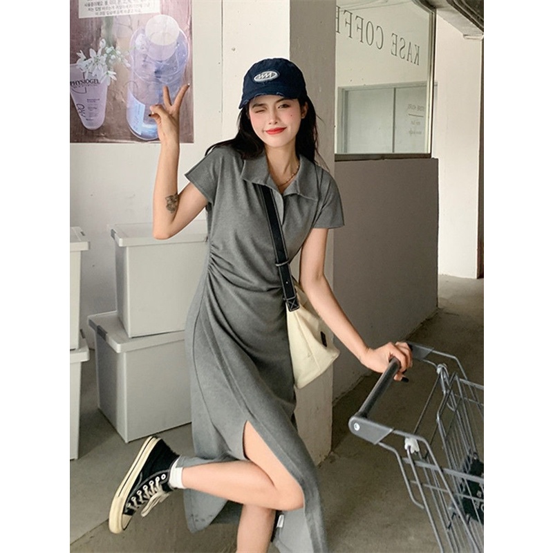 Đầm Midi Cổ Polo Ôm Eo Thiết Kế Xẻ Tà Sành Điệu Cho Nữ