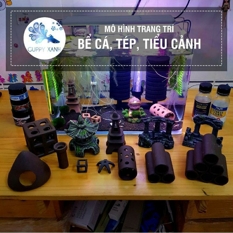 Ống Khối - Ô Tròn - Thanh Tròn - Đồ chơi cho tép - Gốm nung trang trí cho thủy sinh - Hồ Cá