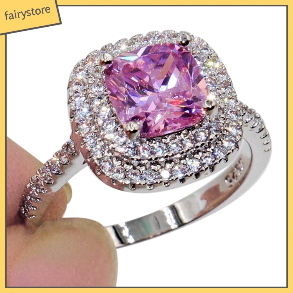 Nhẫn đính đá Topaz giả nhiều màu sang trọng