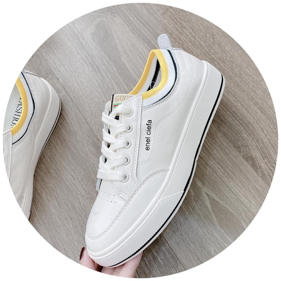 [Mã FATHANG5 giảm 10K đơn 50K] Giày Thể Thao Trắng Cổ Chun Len Vàng | BigBuy360 - bigbuy360.vn