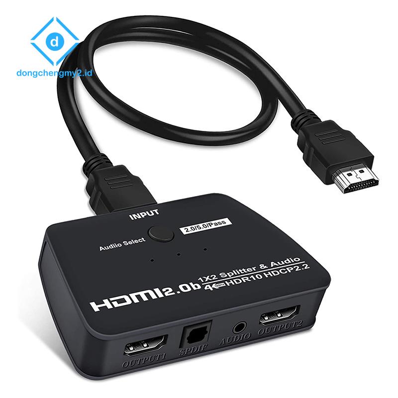 4K@60Hz HDMI Splitter with Audio Extractor, 1 in 2 for Dual Monitors