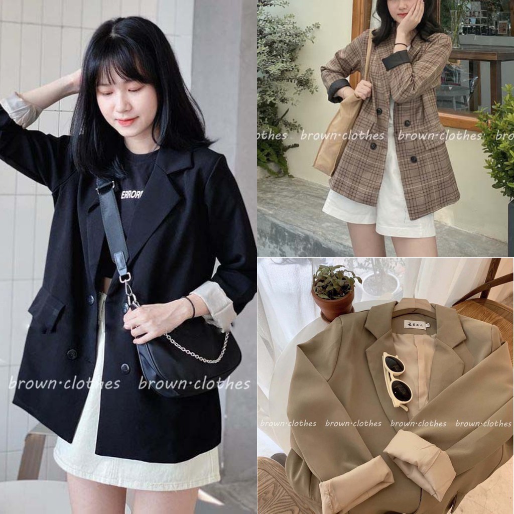 Áo blazer hai lớp, áo vest hai túi có 2 lớp dày dặn style Hàn Quốc - VEST01 BROWN