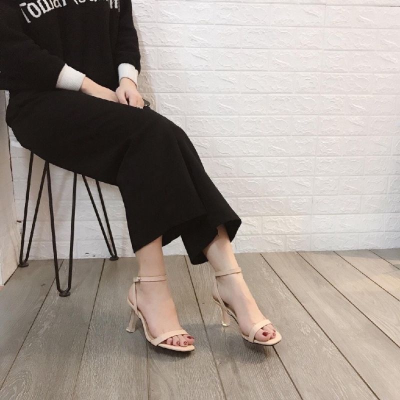 Sandal Cao Gót 7P Nữ quai mảnh màu đen gót lõi sơn cao cấp