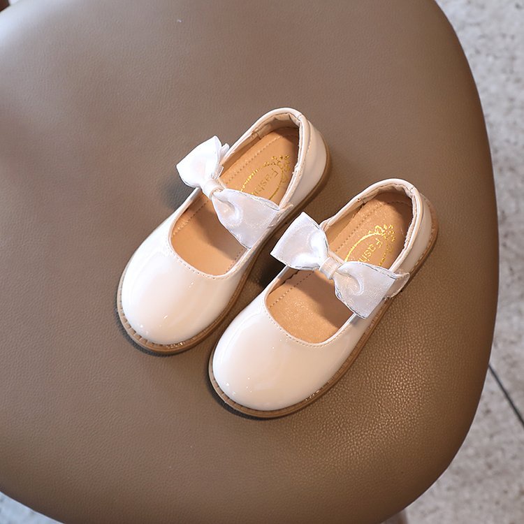Giày Búp Bê Da Bóng Đế Mềm Chống Trượt Đính Nơ Xinh Xắn Cho Bé Gái 1-18 Tuổi
