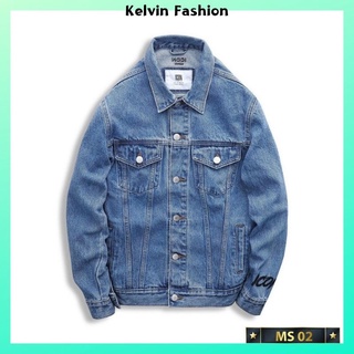 Áo khoác jean nam co giãn màu xanh, áo khoác bò nam cao cấp chuẩn dáng thời trang Kelvin Fashion - AKN3