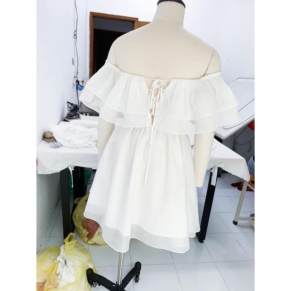 Váy voan tơ trễ vai bèo 2 tầng bồng bềnh có 4 màu