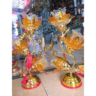 Đôi đèn thờ thủy tinh 3 bông 55cm