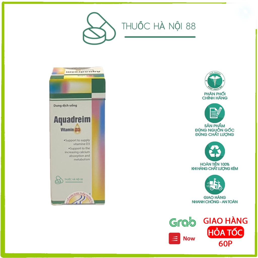 Vitamin D3 + K2 MK7 dạng nhỏ giọt cho bé từ 1 tháng tuổi giúp hấp thu canxi, lọ 10ml aquadreim