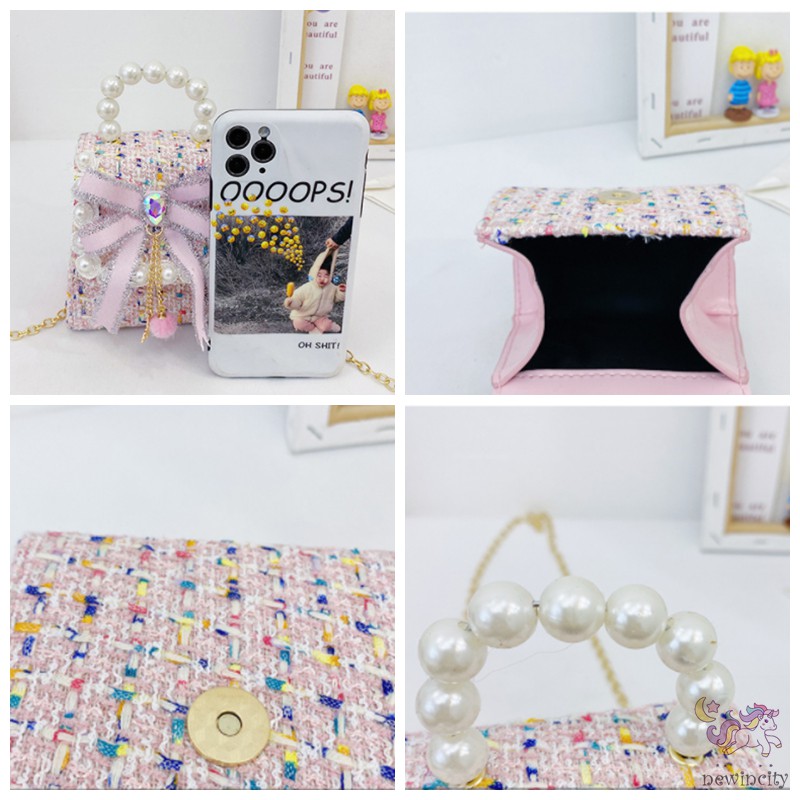 Túi Đeo Chéo Đính Nơ Và Ngọc Trai Dễ Thương Cho Bé Gái