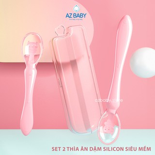 Set 2 Thìa Ăn Dặm Cho Bé Bọc Silicon Bảo Vệ Nướu kèm hộp đựng AZ Baby - AD006