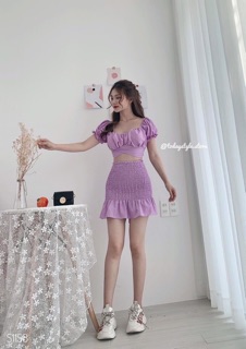 SET TÍM ÁO CHÉO EO CHÂN VÁY NHÚN (KÈM HÌNH THẬT)