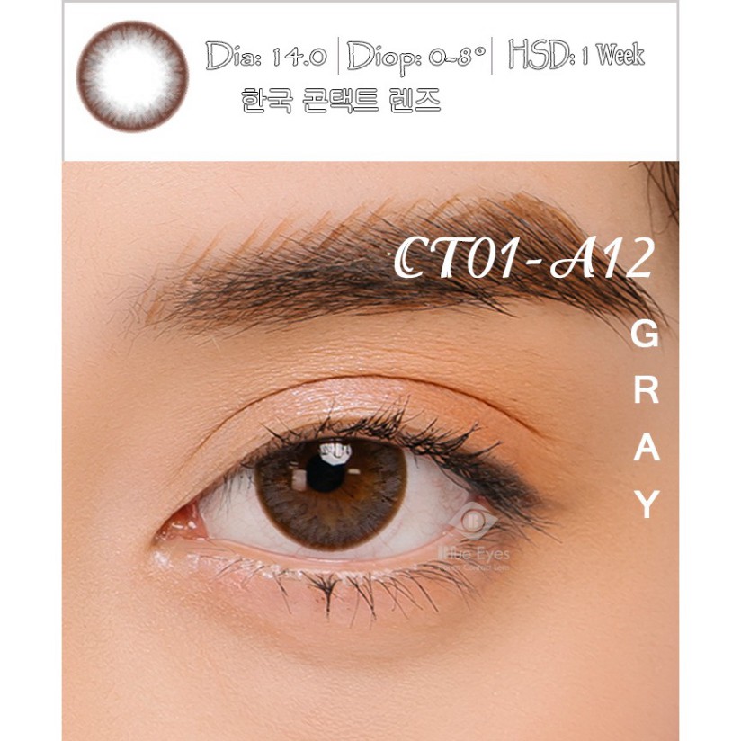 [CAM KẾT CHÍNH HÃNG] <LENS 1 TUẦN> Kính áp tròng Hàn Quốc CT01 A12 GRAY - HSD 1 tuần