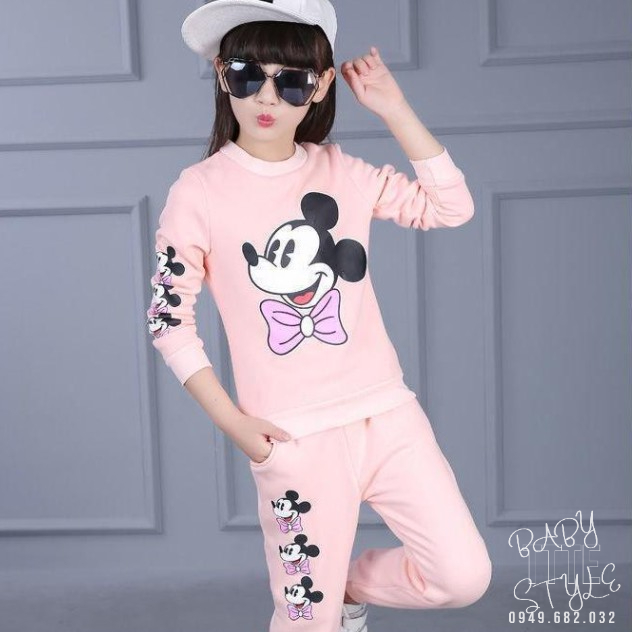 Bộ quần áo thu đông &quot;C.MICKEY&quot; 14-45kg cho bé gái từ 4-14 tuổi. Chất nỉ dày dặn, ấm áp. G30