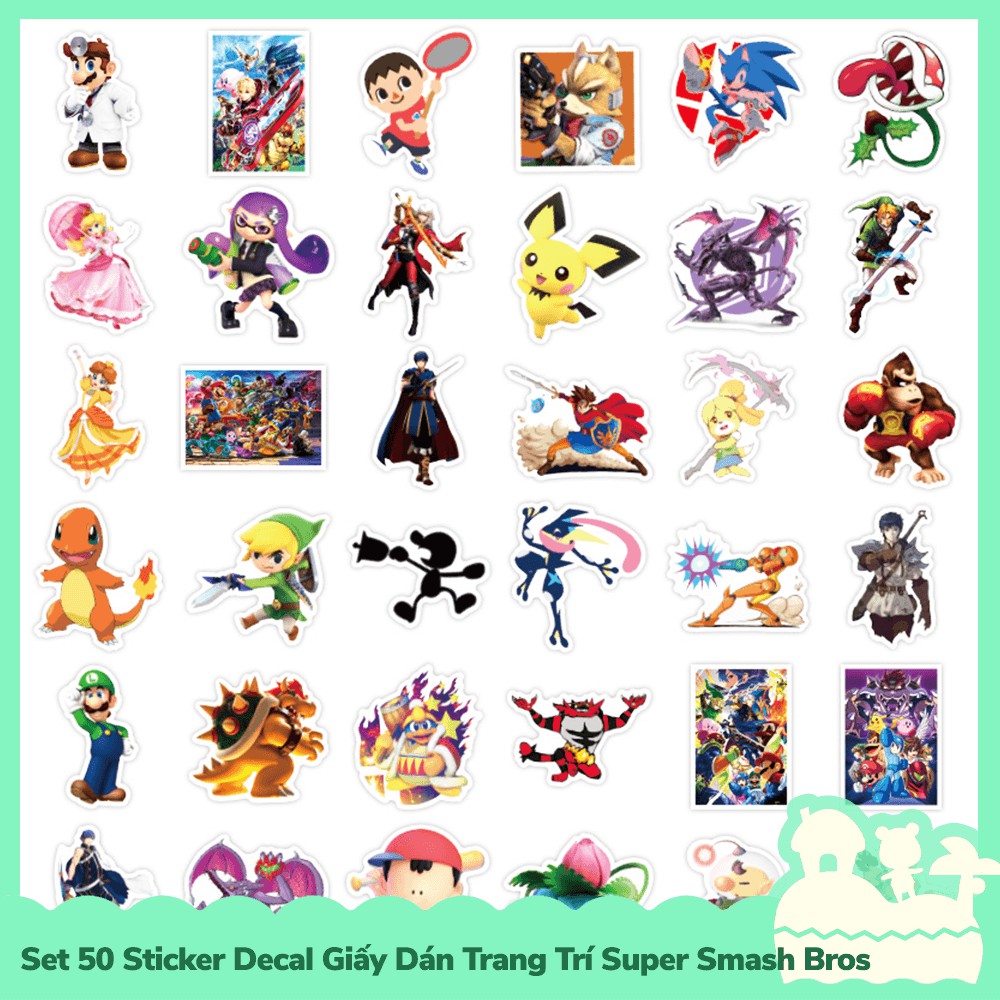 [Sẵn VN - NowShip] Set 50 Sticker Decal Dán Trang Trí Mẫu Game Nintendo Super Smash Bros