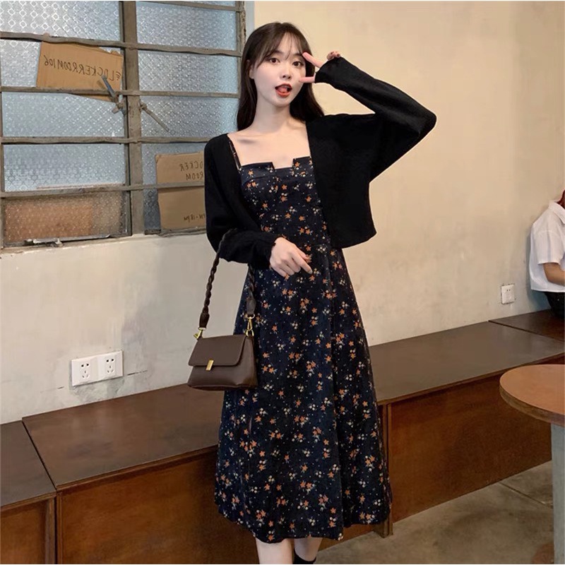 ❤️❤️SET ÁO CARDIGAN MIX VÁY HOA NHÍ 2 MÀU XINH XẮN{ Mini House}