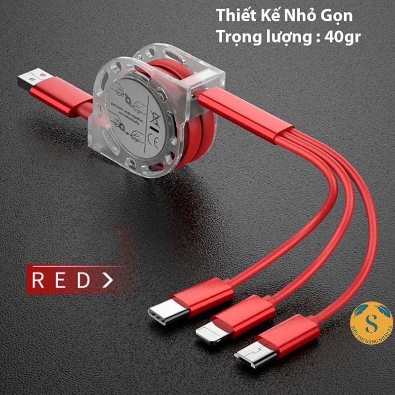 Dây Cáp Sạc 3 Đầu đa năng 3in1