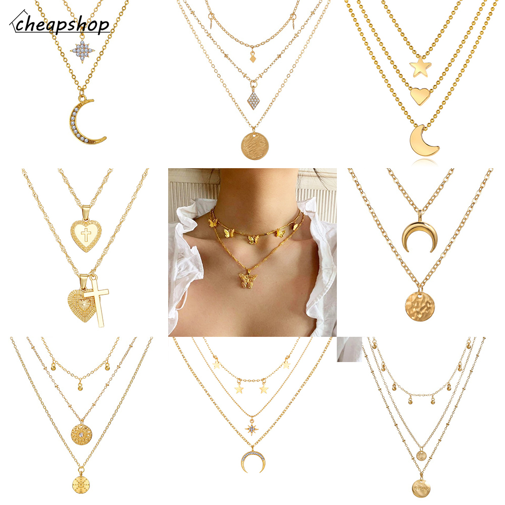 iF YOU Dây Chuyền Hợp Kim Mạ Vàng Nhiều Tầng Mặt Chữ Có Đính Đá Lấp Lánh Cho Nữ