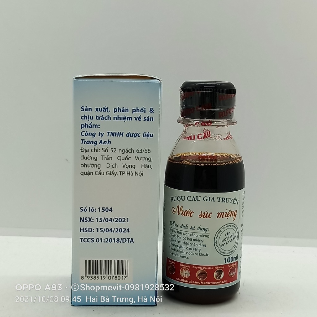 NƯỚC SÚC MIỆNG RƯỢU CAU GIA TRUYỀN CHAI 100ML