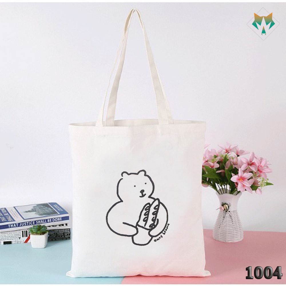 Túi Tote Trắng Chất Vải Canvas 1004 465 Chú Gấu Owns Blame Hàng Chuẩn Đẹp - Hazo