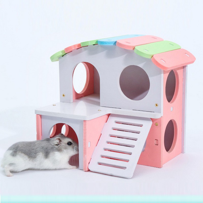 Nhà ngủ gỗ cầu vồng 2 tầng cho Hamster