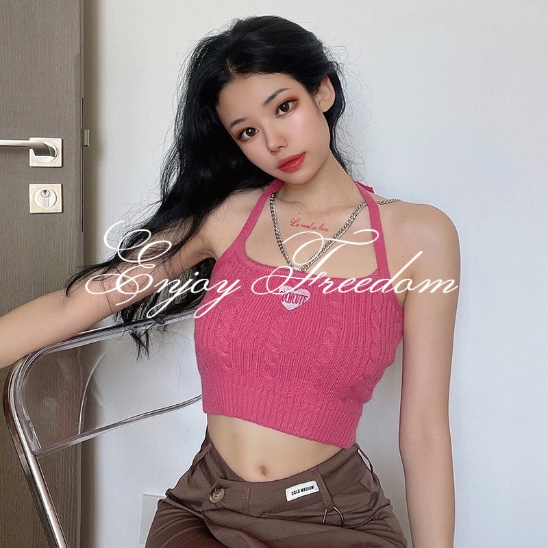 Enjoy Freedom Áo Hai Dây Thêu Họa Tiết Phối Dây Xích Thời Trang Mới 2022 Cho Nữ áo croptop