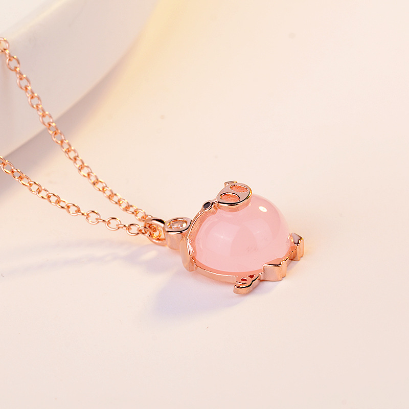 Dây Chuyền Mạ Bạc 925 Mặt Đá Thạch Anh Hồng