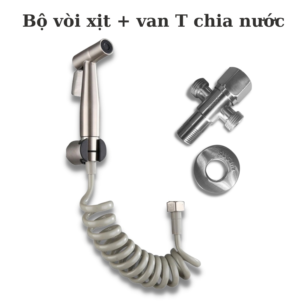 VÒI XỊT VỆ SINH INOX 304 SIÊU MẠNH - Bộ vòi xịt bồn cầu cao cấp kèm dây nước xoắn lò xo - bền với mọi môi trường