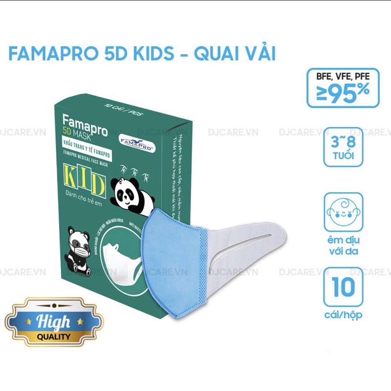 Khẩu Trang Trẻ Em 5D MASK KID Quai Vải 3D Cho Bé Nam Anh FAMAPRO 3 Lớp Kháng Khuẩn (Hộp 10 Cái)