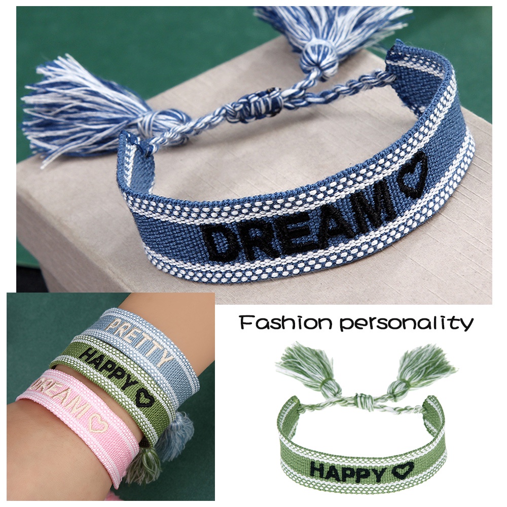 CLEVER Women Handmade Jewelry Braided Bracelet Braided Tassel Bracelet Friendship Christmas Rope Letter Embroidery Woven Gifts Adjustable