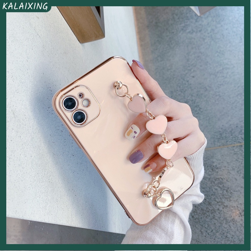 Ốp Điện Thoại Mạ Điện Hình Trái Tim Kèm Dây Đeo Cho iPhone 11 Pro Max 13 12 Mini 6 6s 7 8 Plus X XS Max