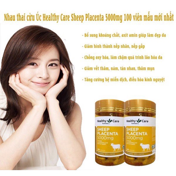 Combo chống lão hóa, điều hòa nội tiết - Viên Nhau thai cừu Sheep Placenta và Viên tinh dầu hoa anh thảo Healthy Care