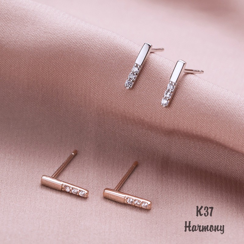 Bộ trang sức bạc khuyên tai và dây chuyền nữ mặt chữ I đá xinh xắn, sang chảnh | HARMONY ACCESSORIES VC19 K37