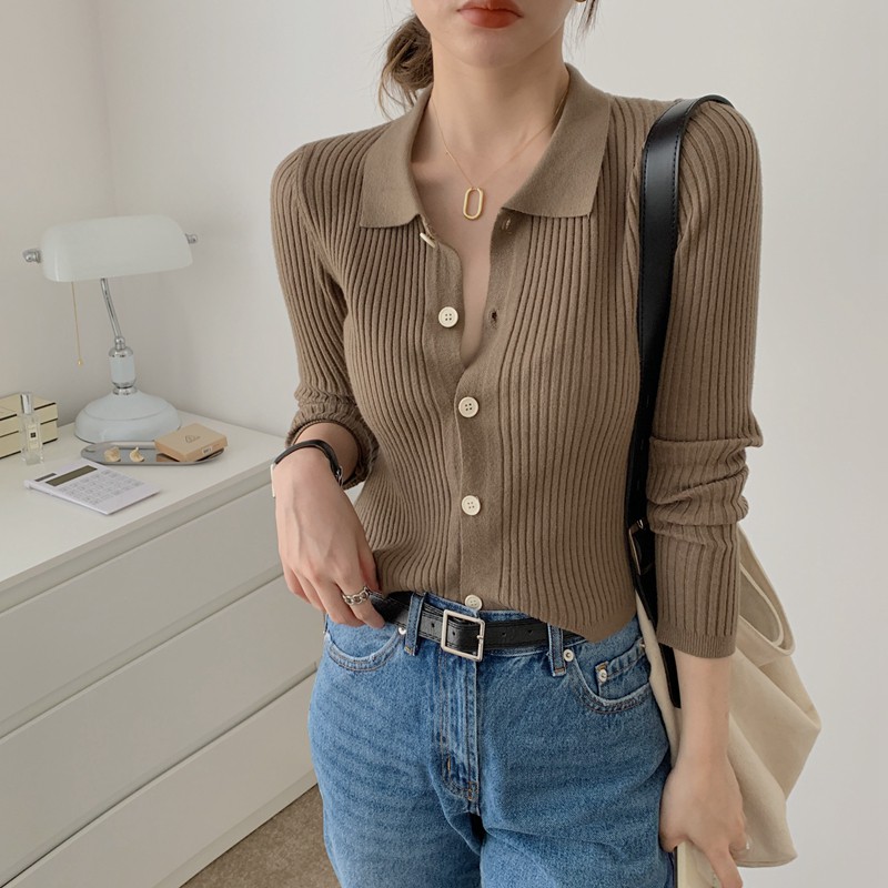 Đầm Sweater tay dài cổ Polo form ôm co giãn 38008 | BigBuy360 - bigbuy360.vn