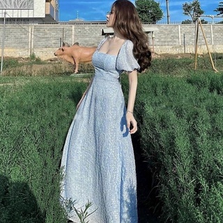 [SẴN VÁY]🦋Đầm Midi Xanh Ren Bi Cutou Khoe Lưng🦋
