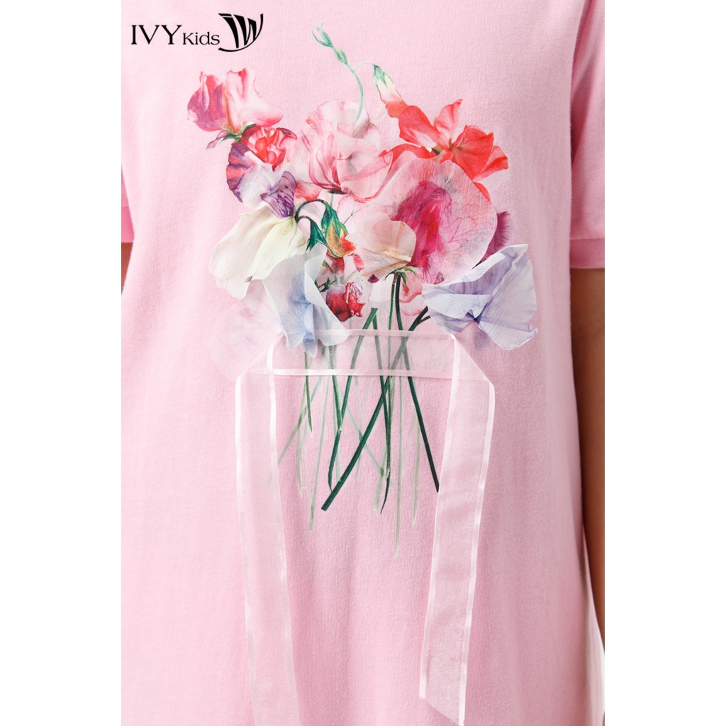 Đầm thun bé gái đính ruy băng IVY moda MS 42G1520