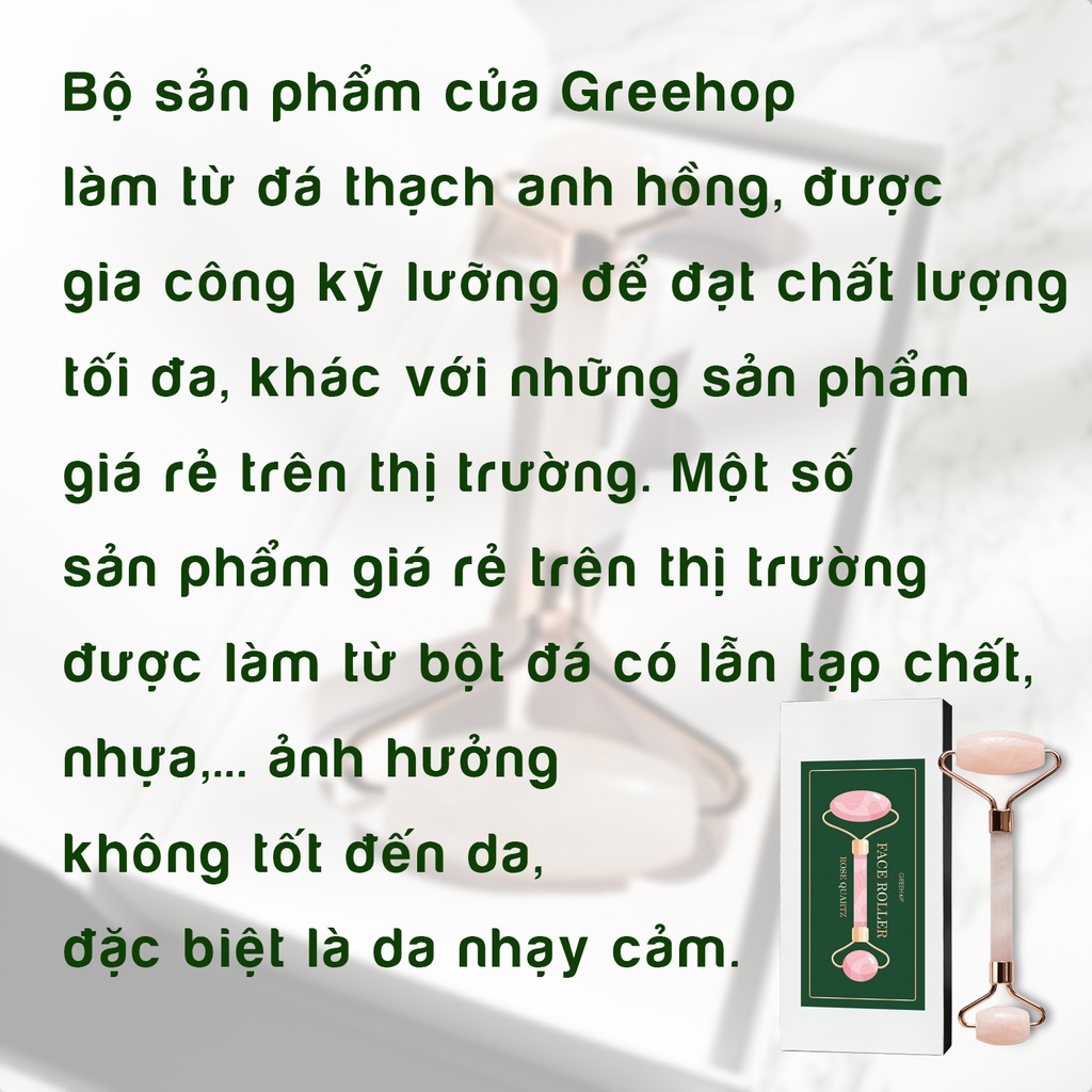 Cây lăn massage mặt bằng đá thạch anh hồng Greehop