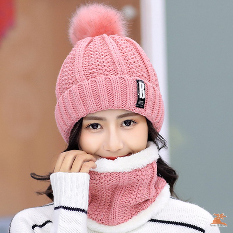 #Mũ len# Winter Beanie Hat Scarf Set Women Slouchy Scarf Warm Knitted Hat for Outdoor Girl